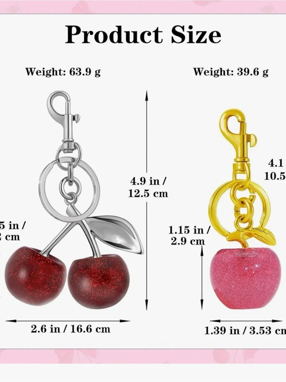 Cherry Bag Charm Keychains - Assorted - ‼️PICK ONE‼️ (silver tone hardware)